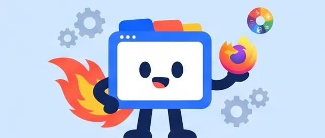 The BrowserPedia mascot holding an independent rendering engine between gears