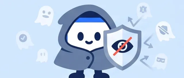 The BrowserPedia mascot in a cloak holding a shield, turning away trackers